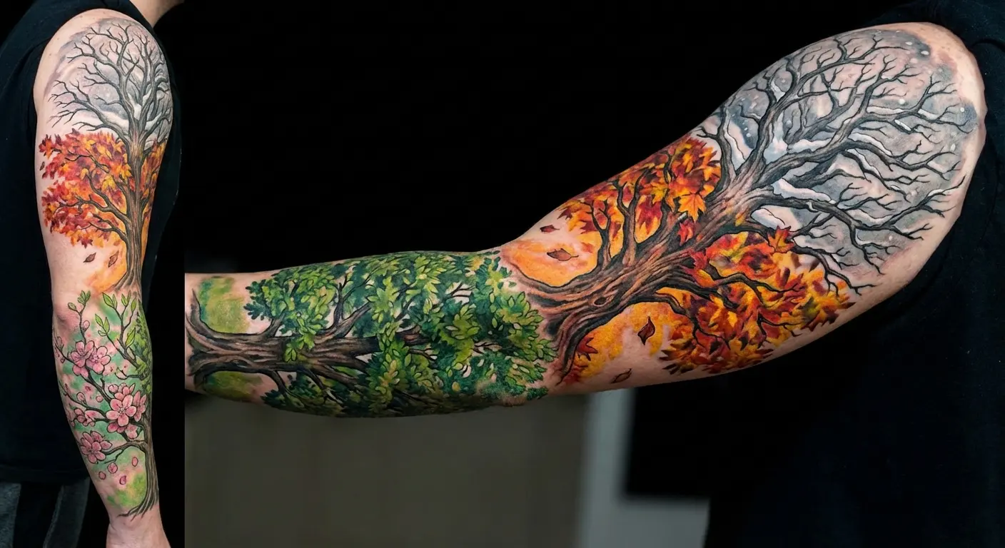 Seasonal sleeve Yggdrasil tattoo design