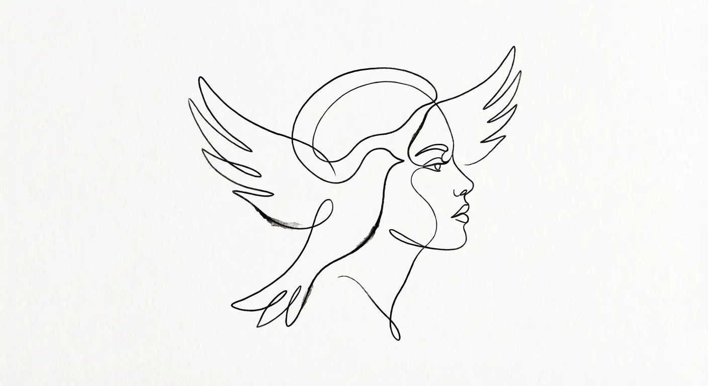 Minimalist line art valkyrie portrait tattoo