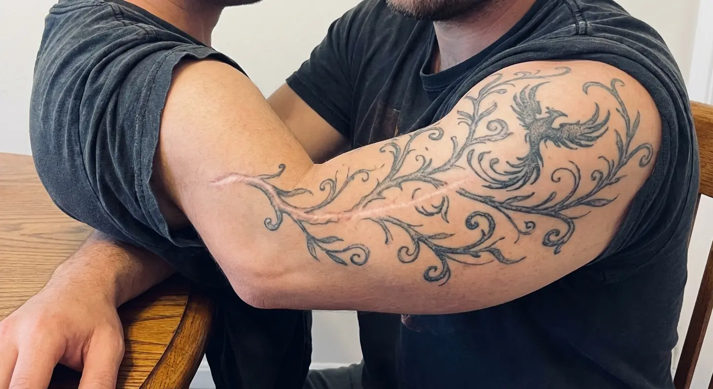 Example of scar cover-up tattoo design