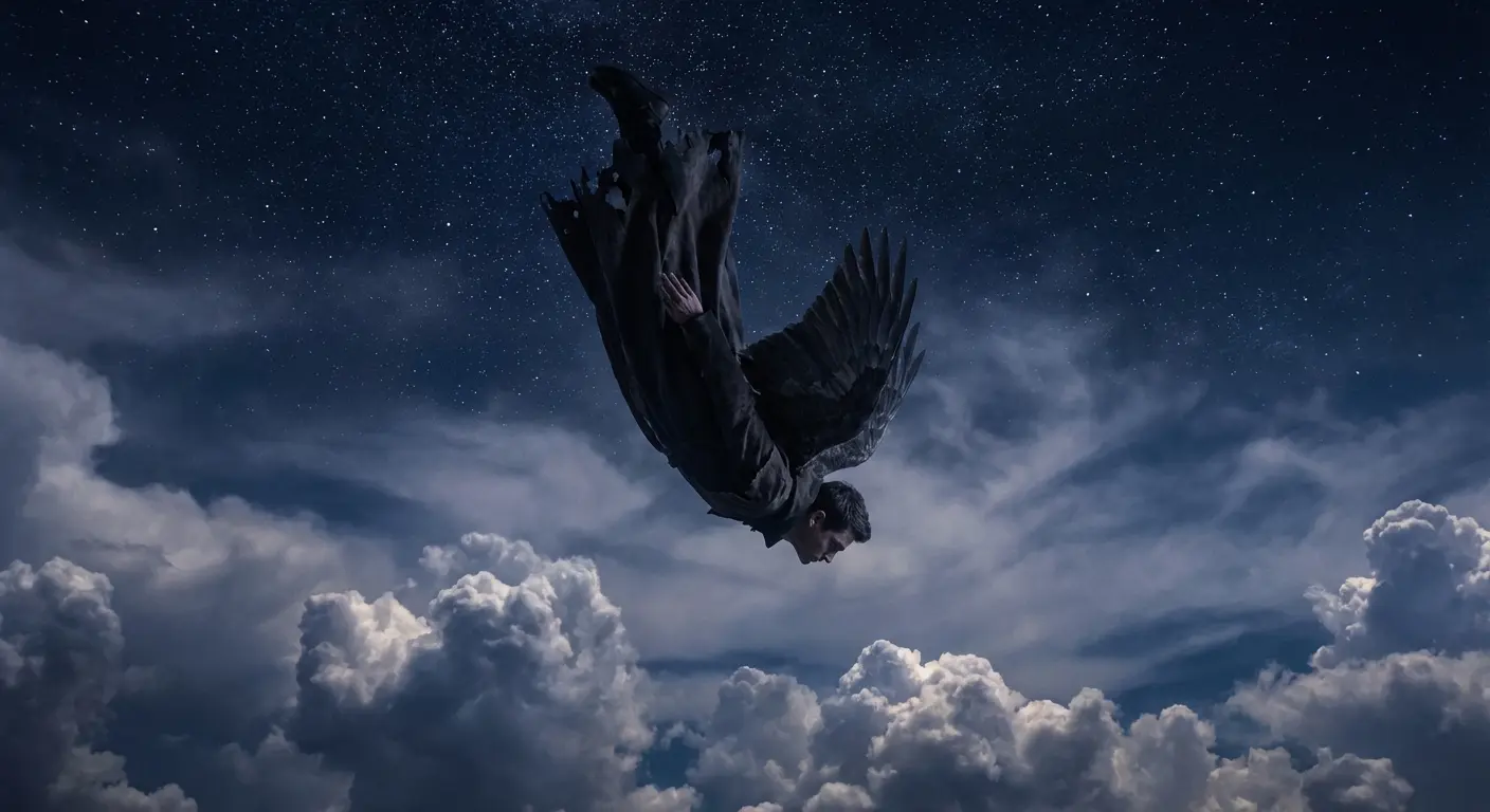 Fallen angel descending tattoo design