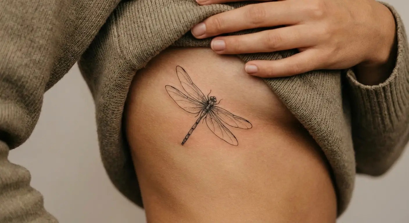 Dragonfly tattoo on ribcage placement