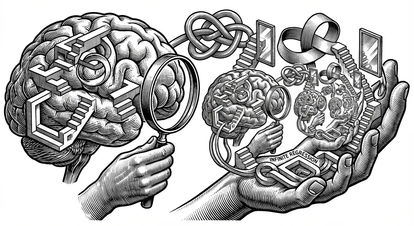 Recursive brain tattoo showing brain within brain creating infinite loop