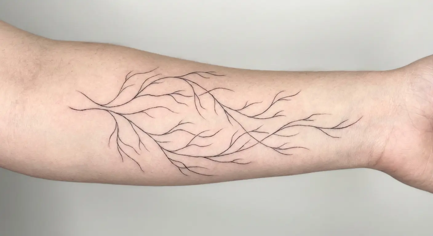 Minimalist line work root tattoo