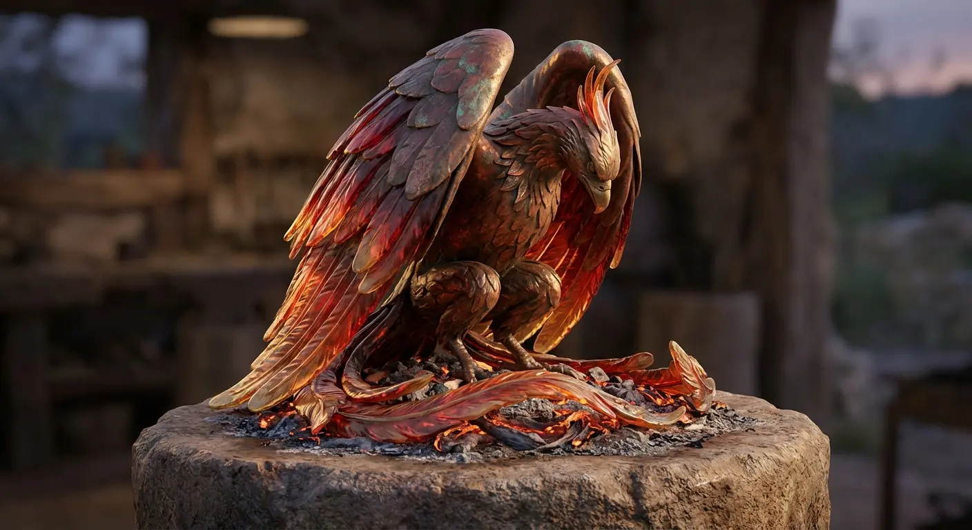 Phoenix tattoo with wings spread upward