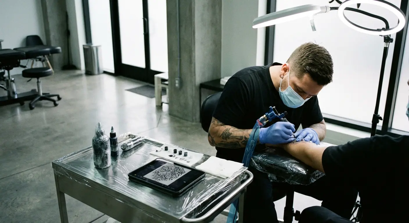 Micro ouroboros tattoo behind ear placement