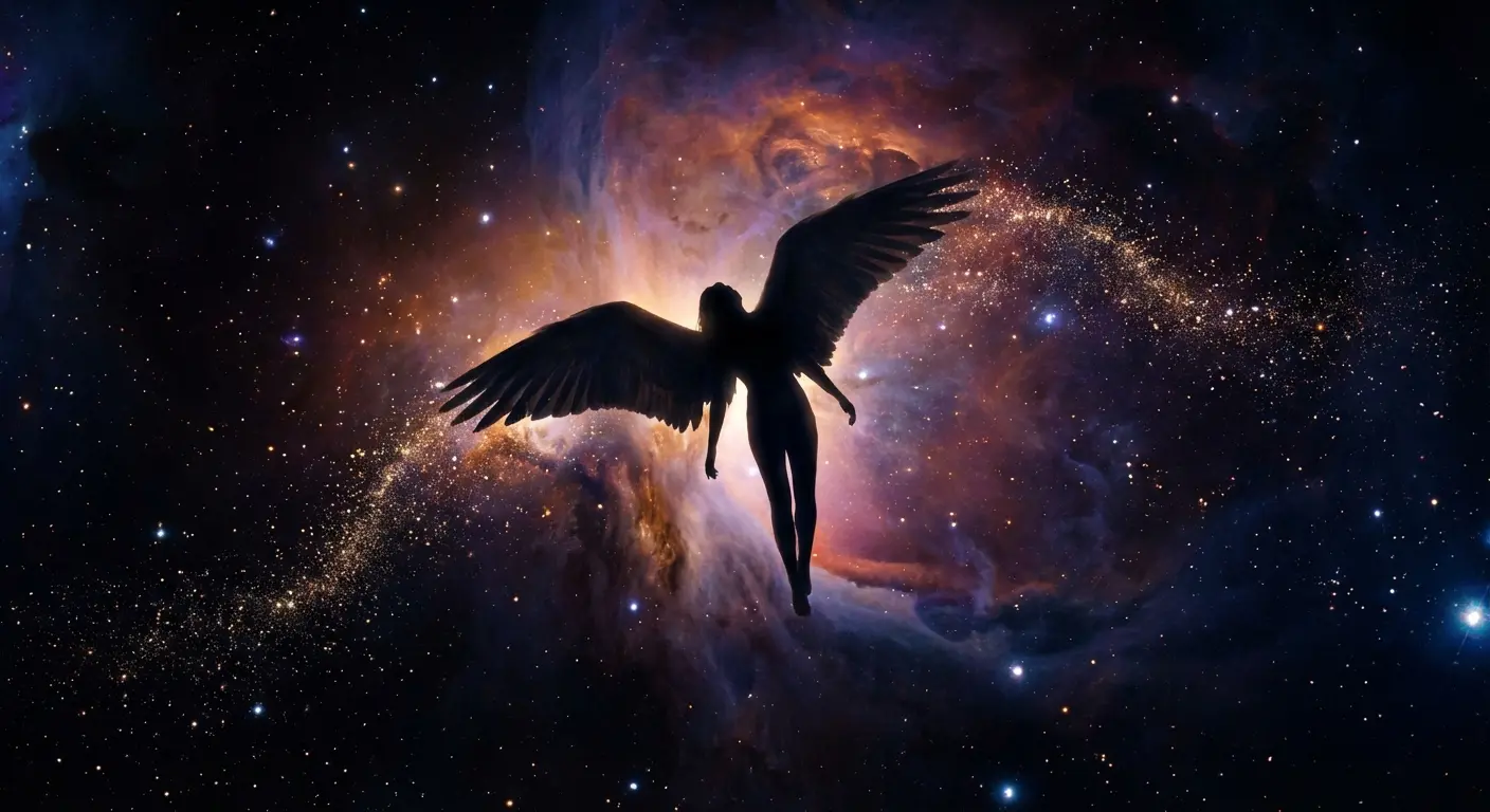 Angel falling through stars tattoo design