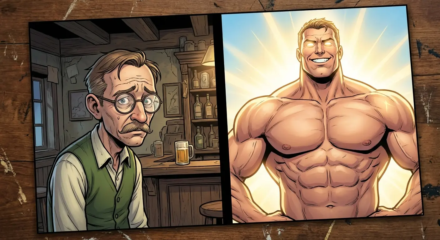 Dual-form Escanor split torso tattoo design