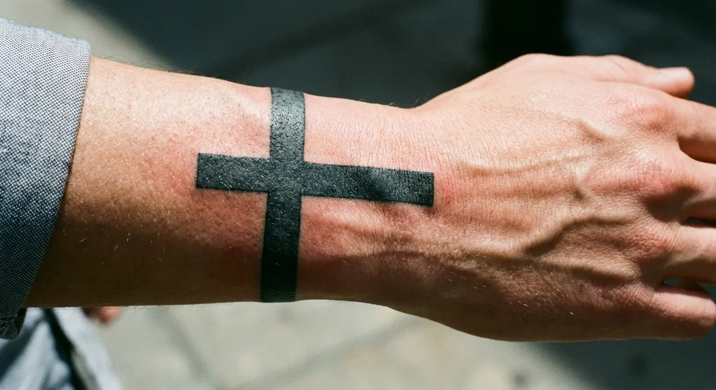 Wraparound wrist cross tattoo design