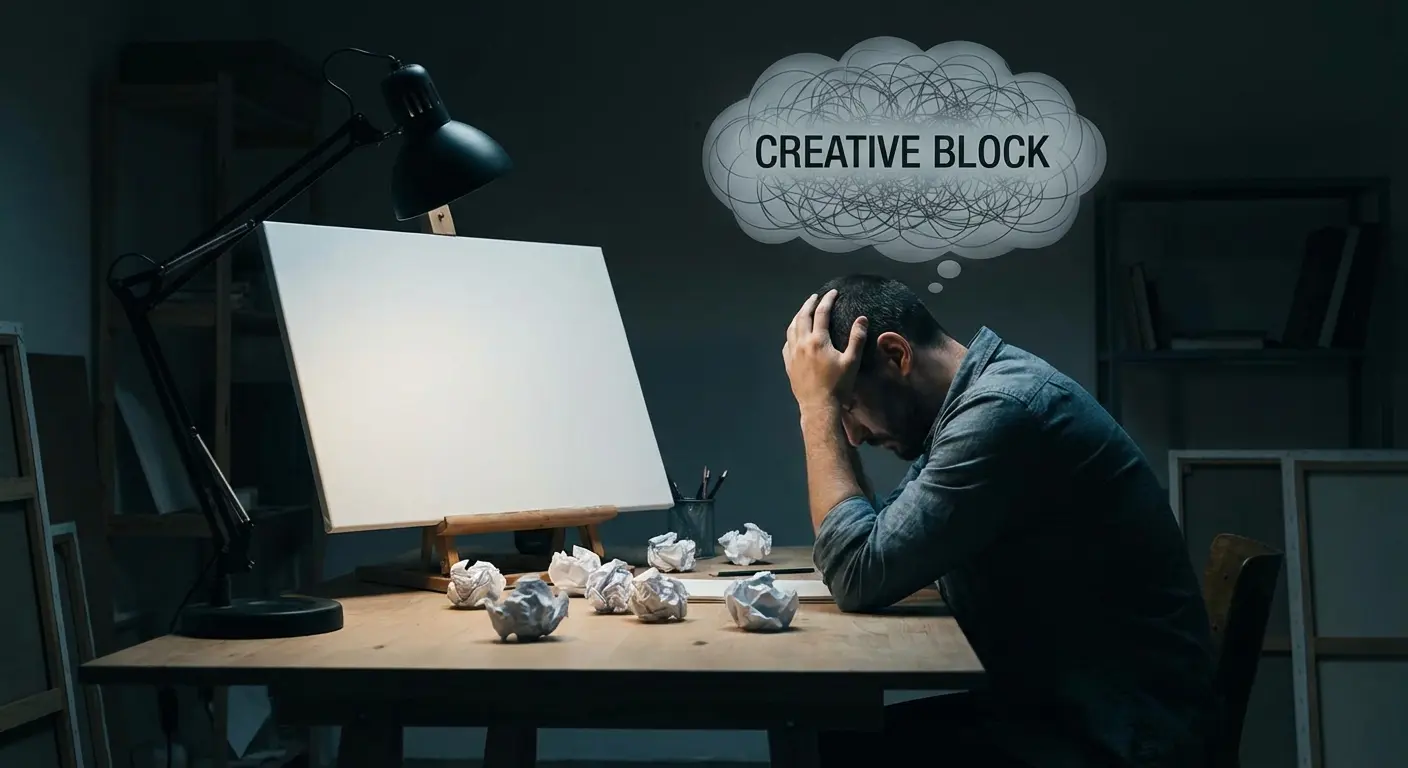 Creative block breakthrough concept visualization