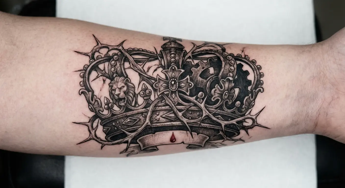 Traditional crown design with thorns replacing jewels and decorative elements