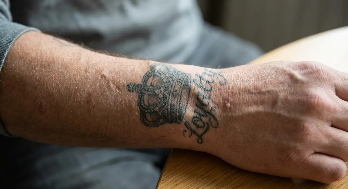 Phoenix rising tattoo with personal details worked into flames