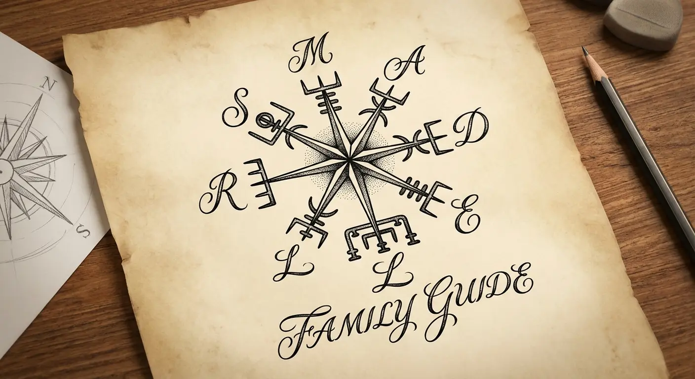 Personalized vegvisir tattoo with family initials