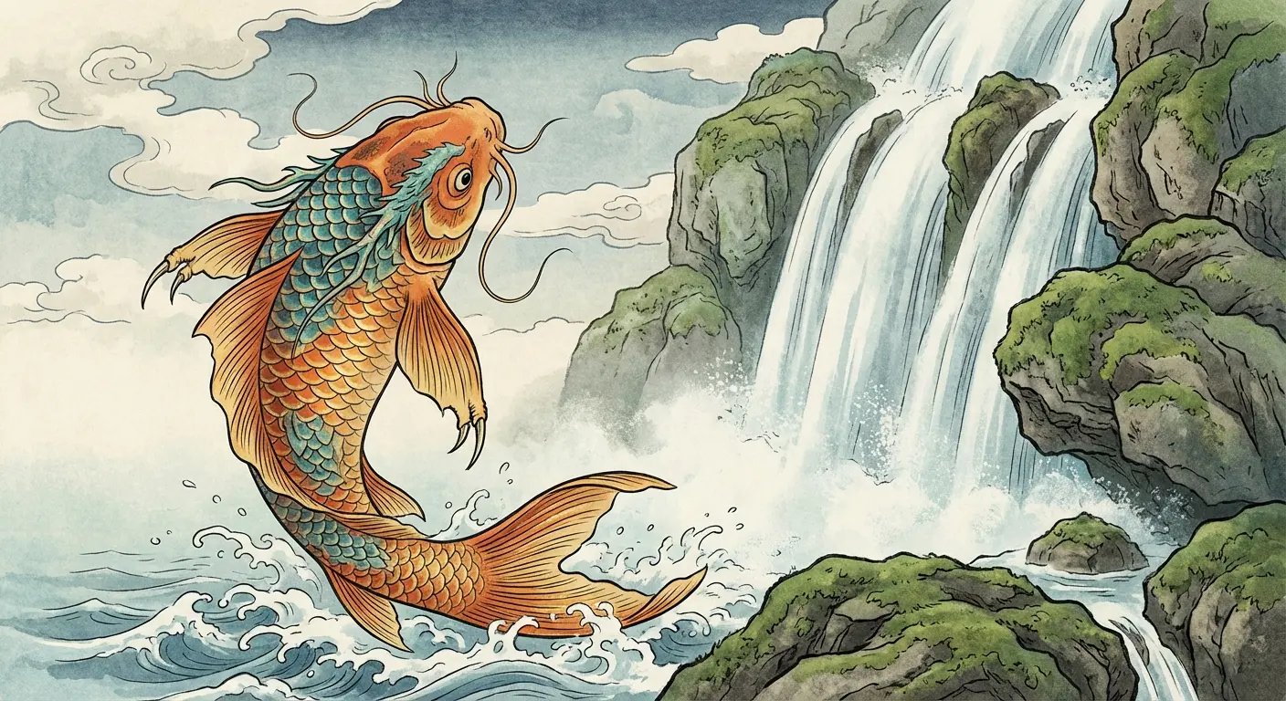 Koi fish with partial dragon transformation