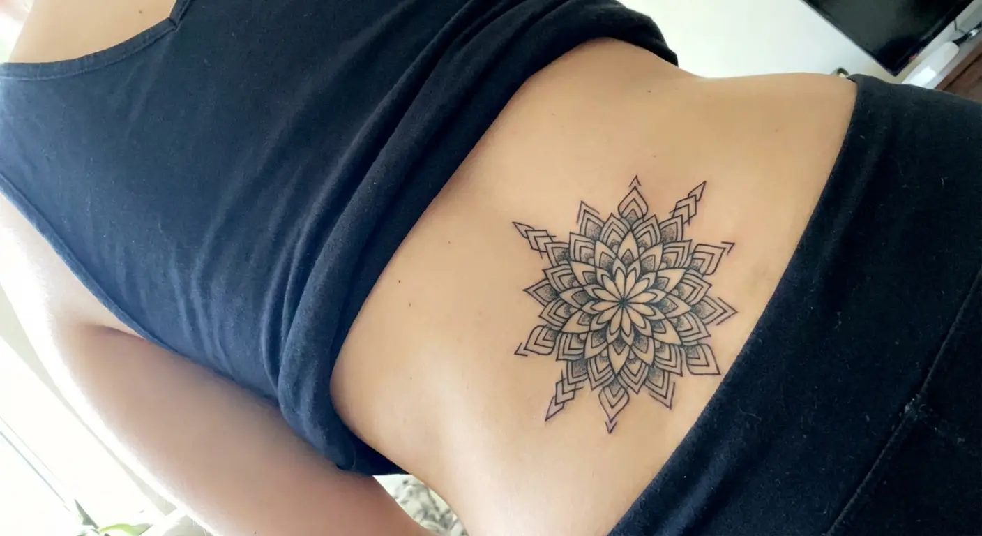 Off-center mandala on lower back