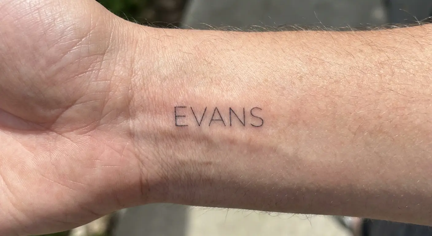 Inner bicep last name tattoo placement