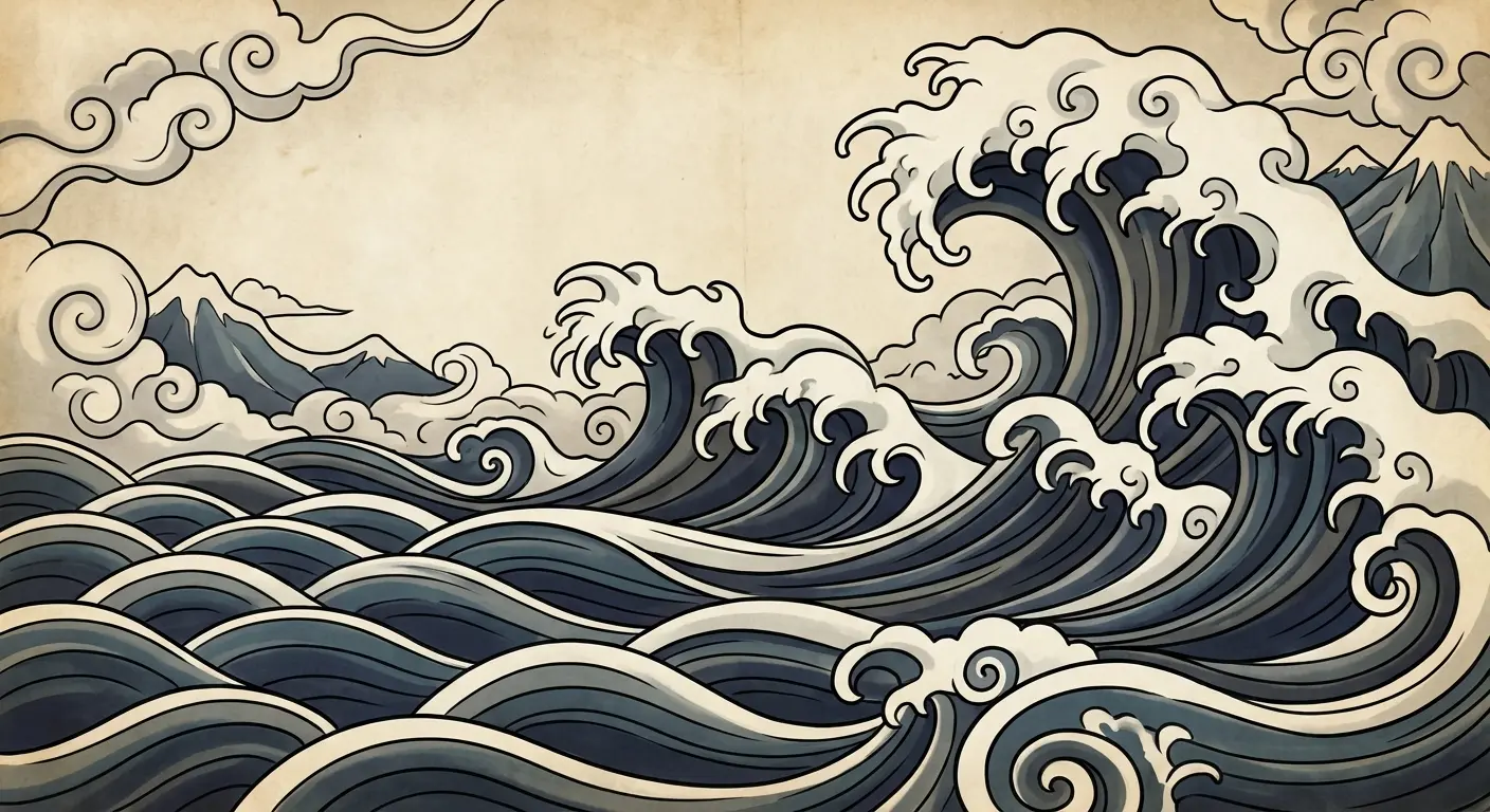 Dynamic wave pattern with Hokusai influence