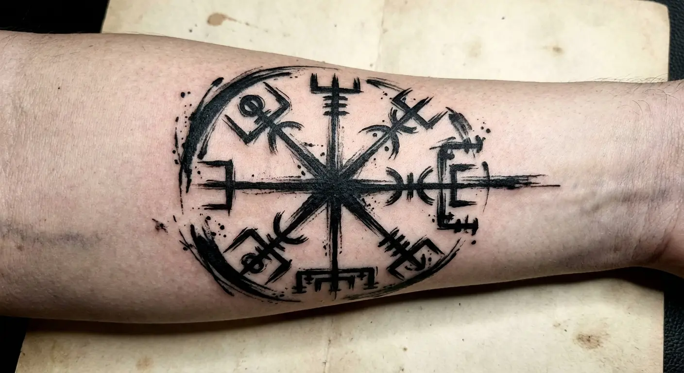 Brushstroke style vegvisir tattoo
