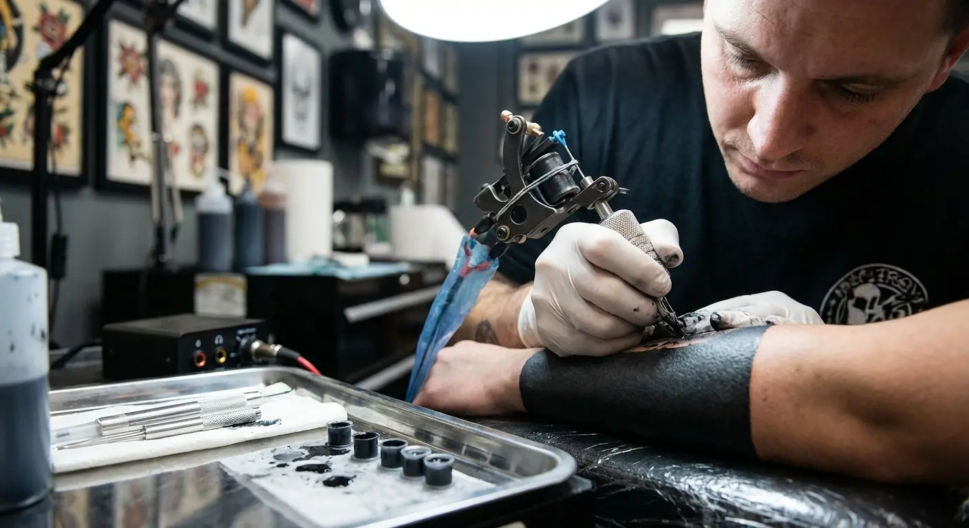 Artist applying black foundation for blast over