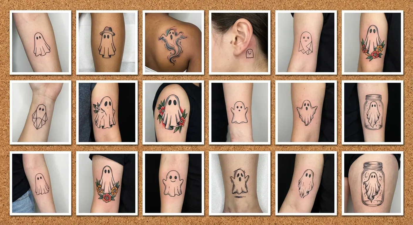 Minimalist ghost tattoo design showcase