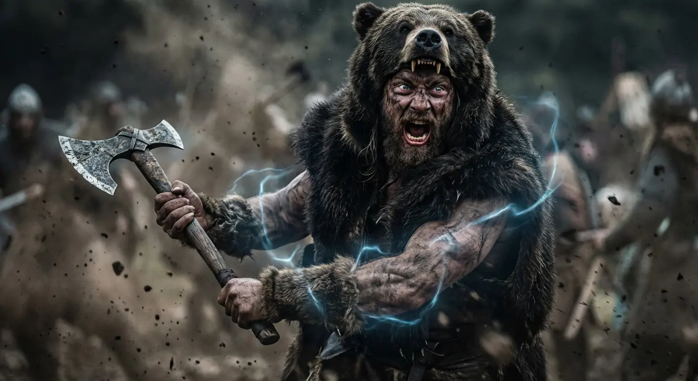 Berserker warrior in bear skin tattoo