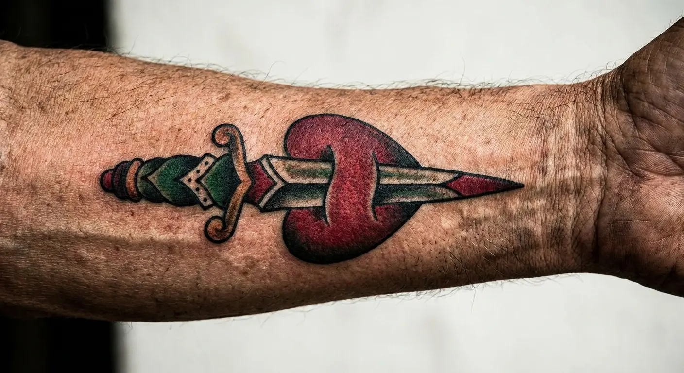 Dagger through heart traditional flash design