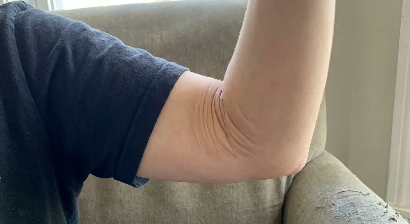 Nautical star tattoo at elbow joint