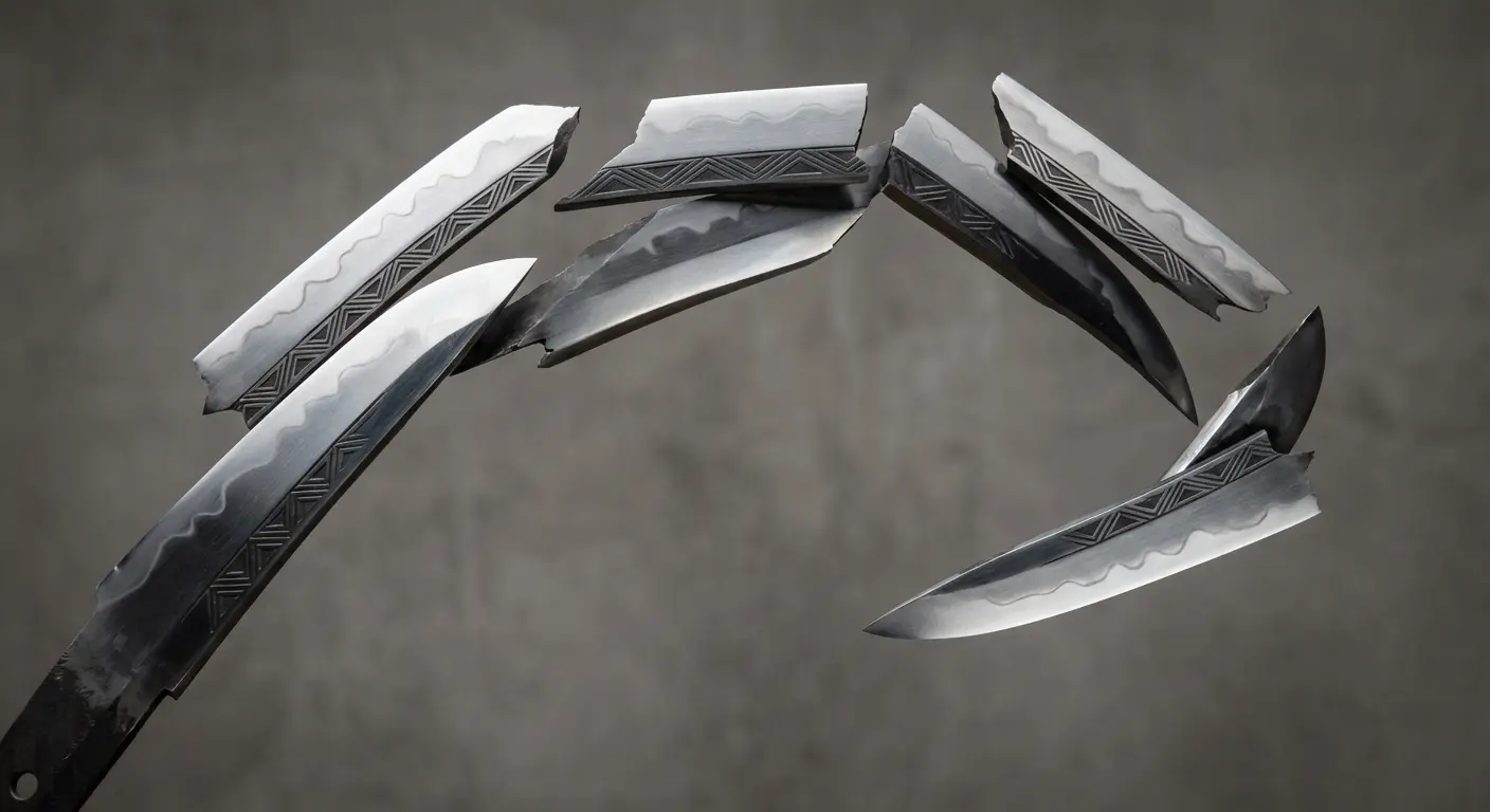 Fragmented katana edge studies tattoo