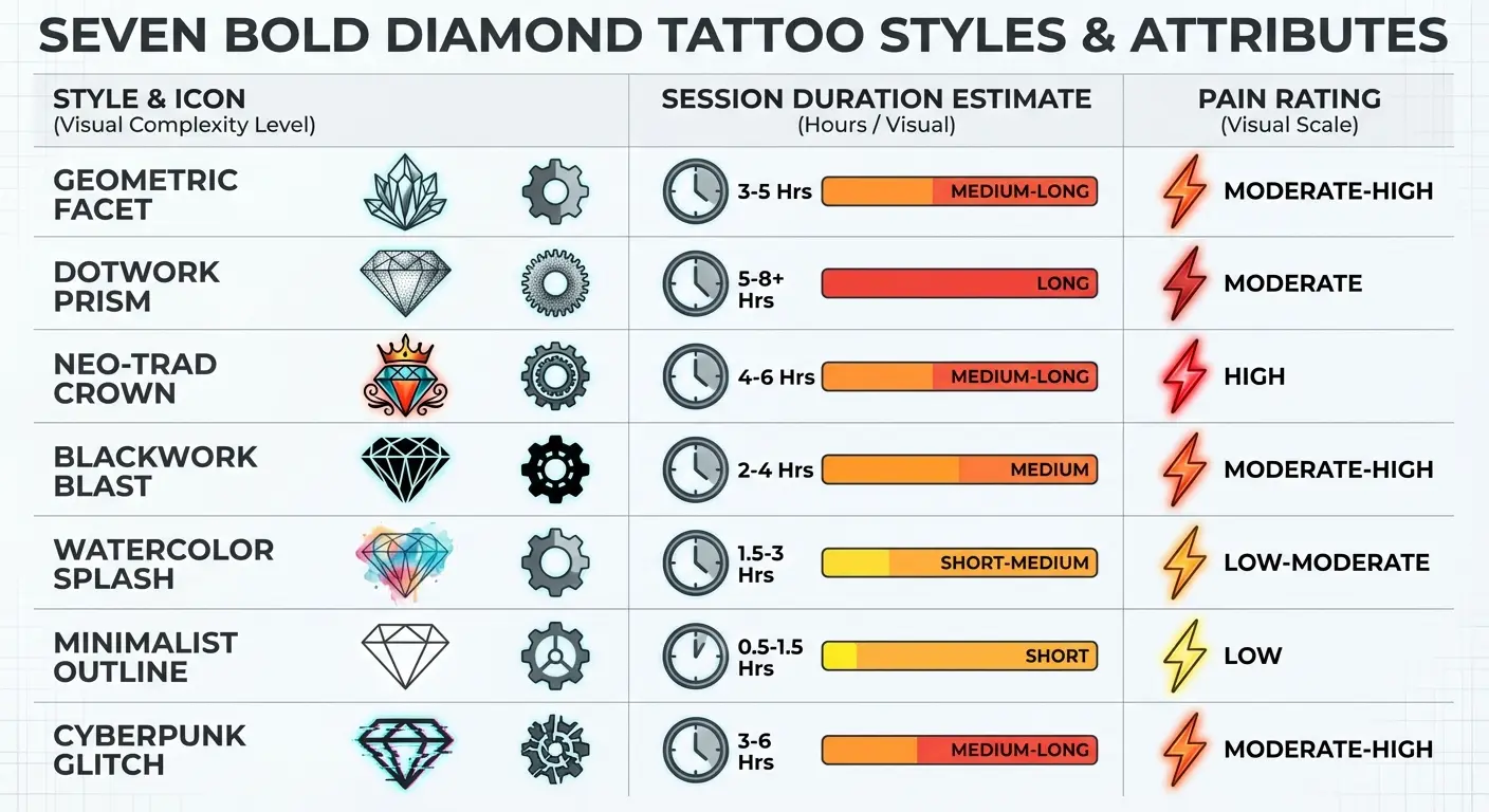 Bold shattered diamond tattoo with geometric details