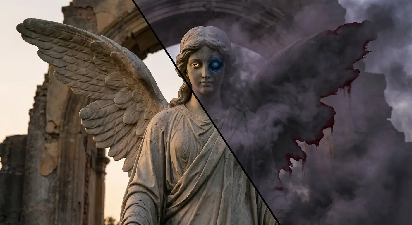 Half angel half shadow tattoo design