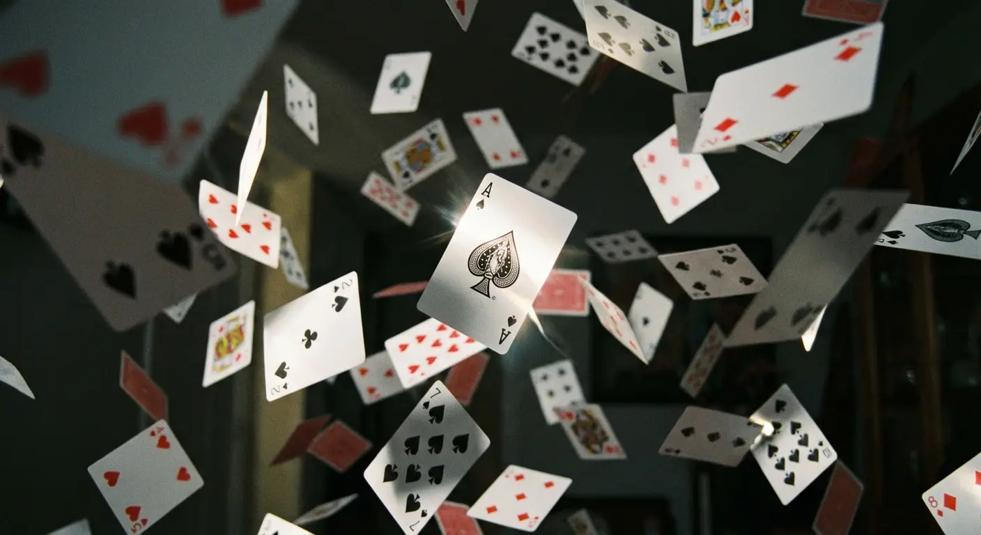 Playing cards cascade with central ace