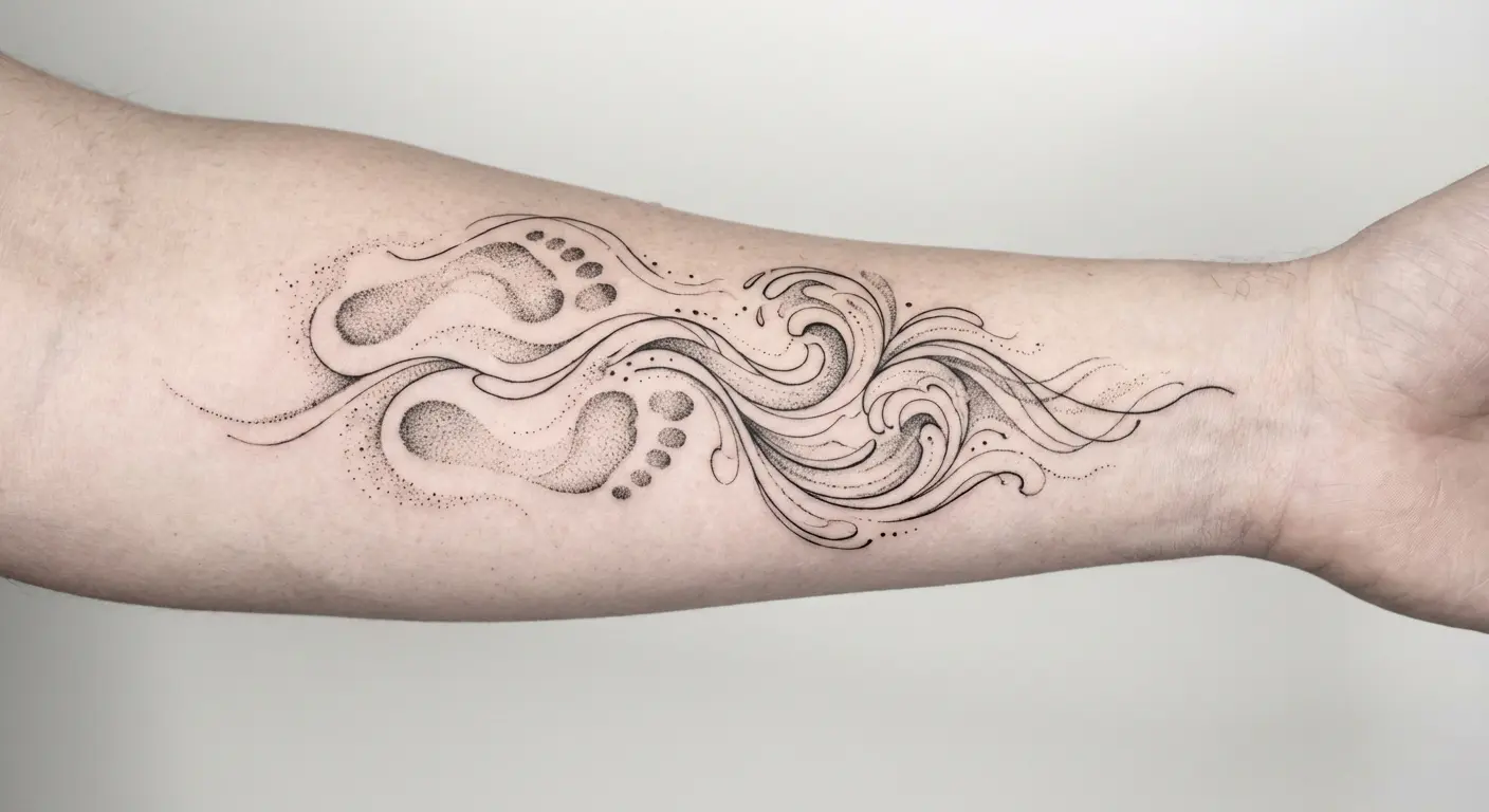 Abstract footprints faith tattoo