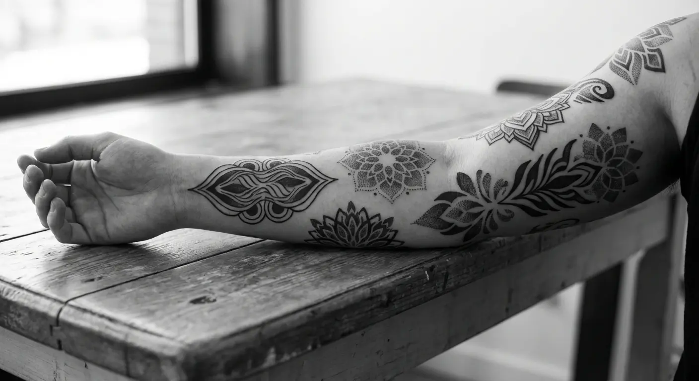 Organic blackwork patchwork tattoo collection