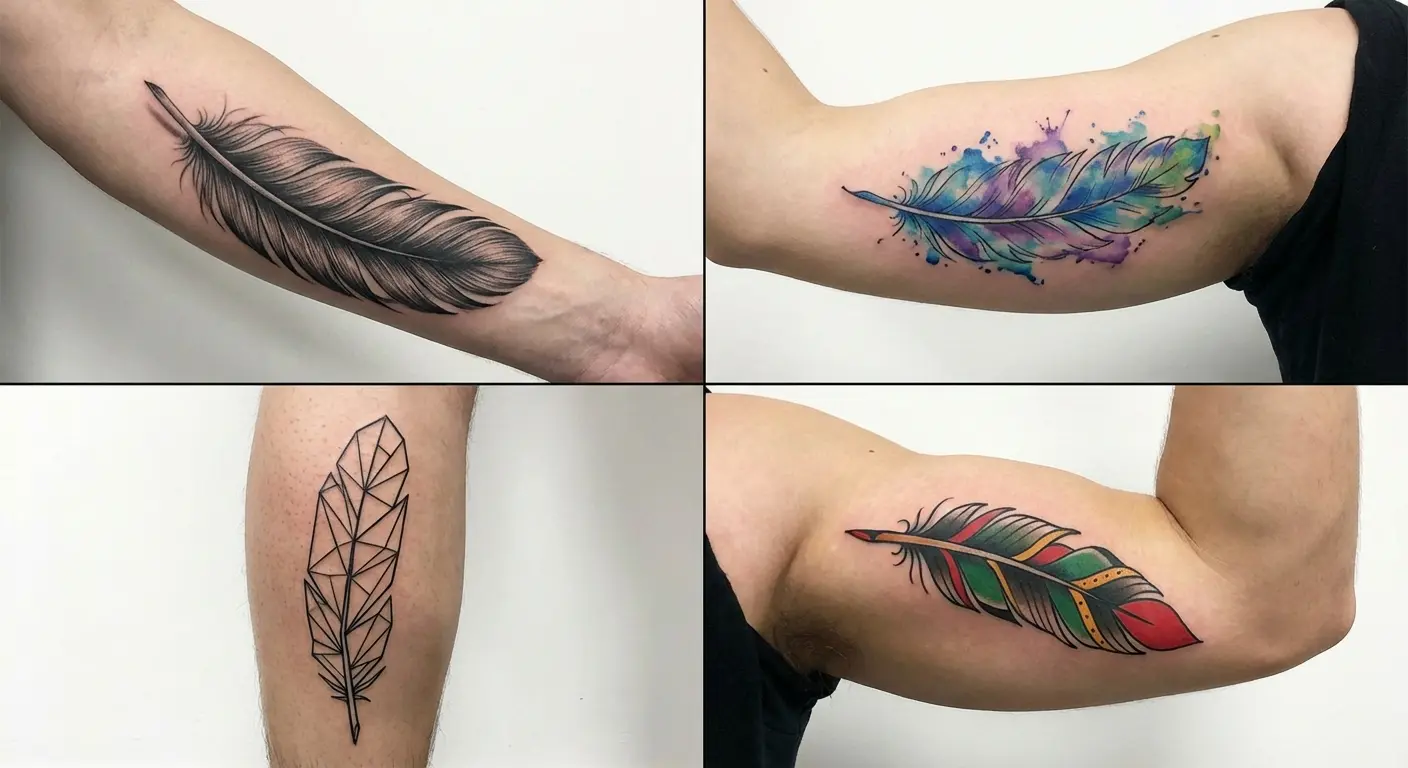 Multiple feather tattoo design variations