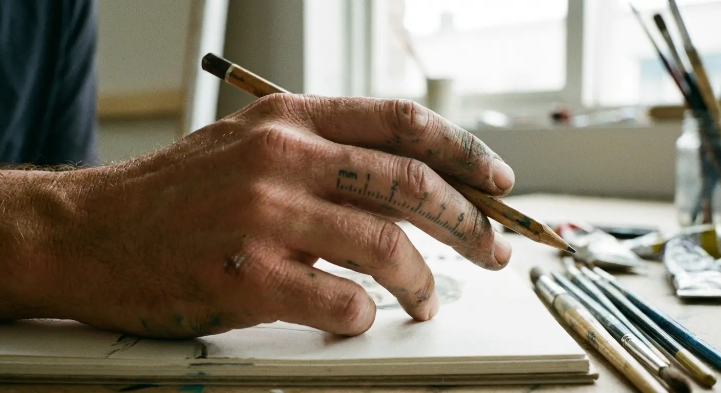 Measurement guide marks tattoo on finger