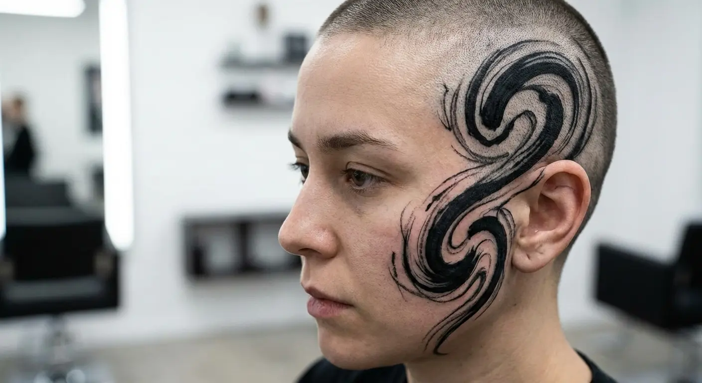 Abstract brushstroke hair tattoo