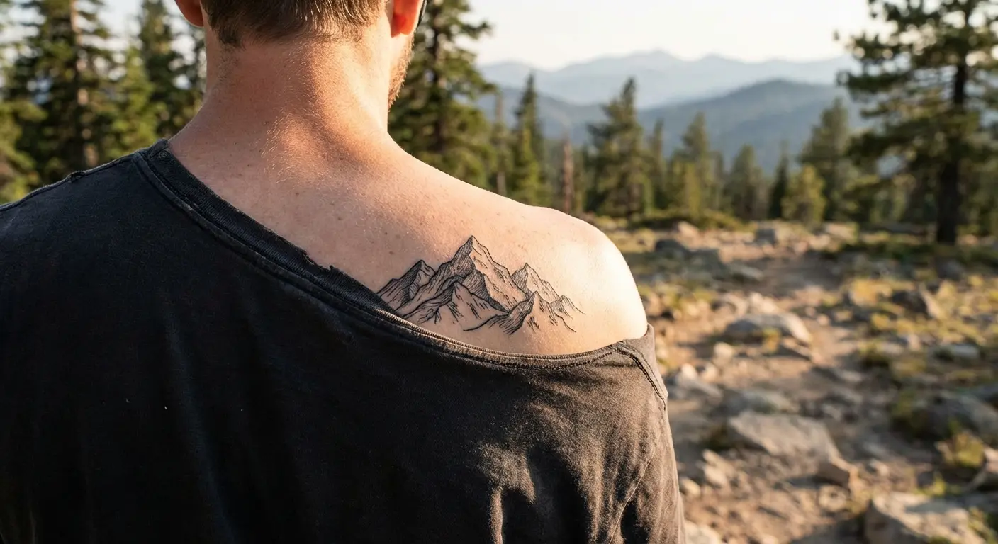 Elevation marker tattoo design with mountain peaks