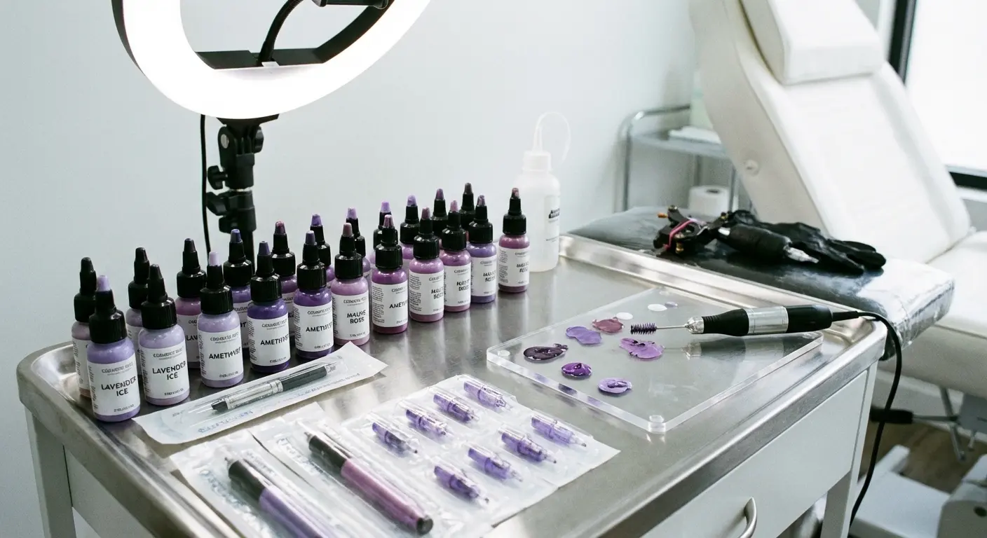 Frosted lavender lip tattoo accent