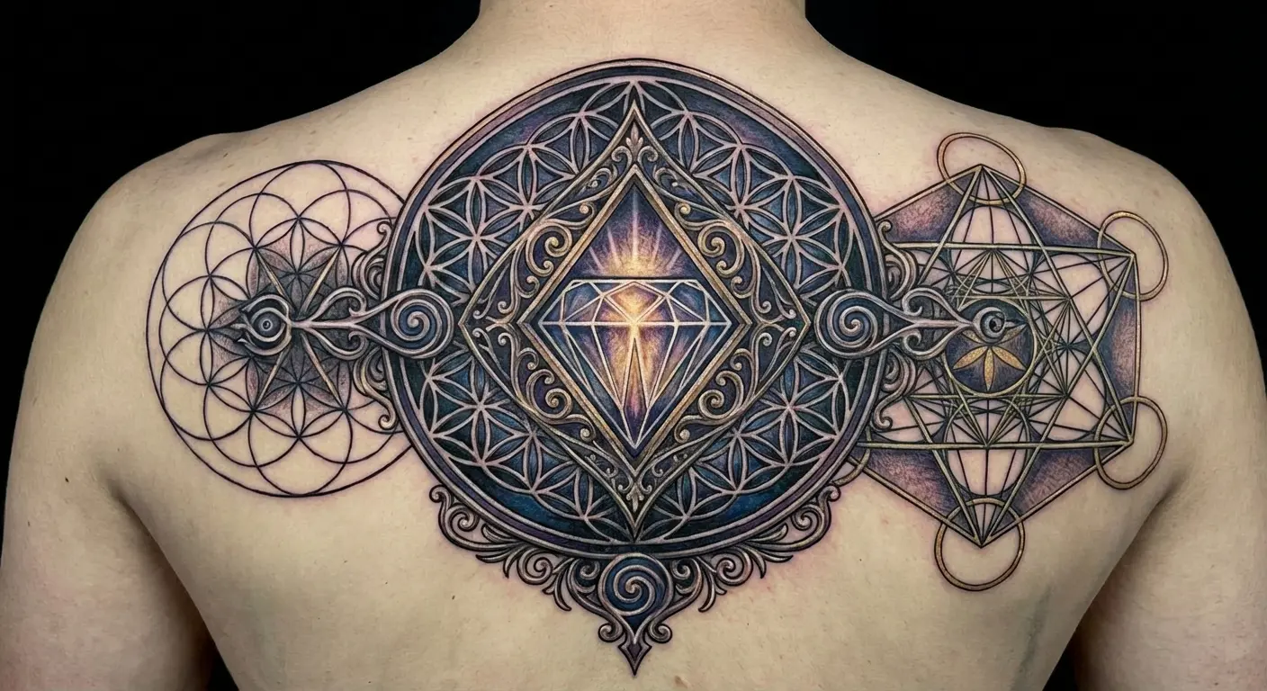 Sacred geometry diamond portal tattoo design