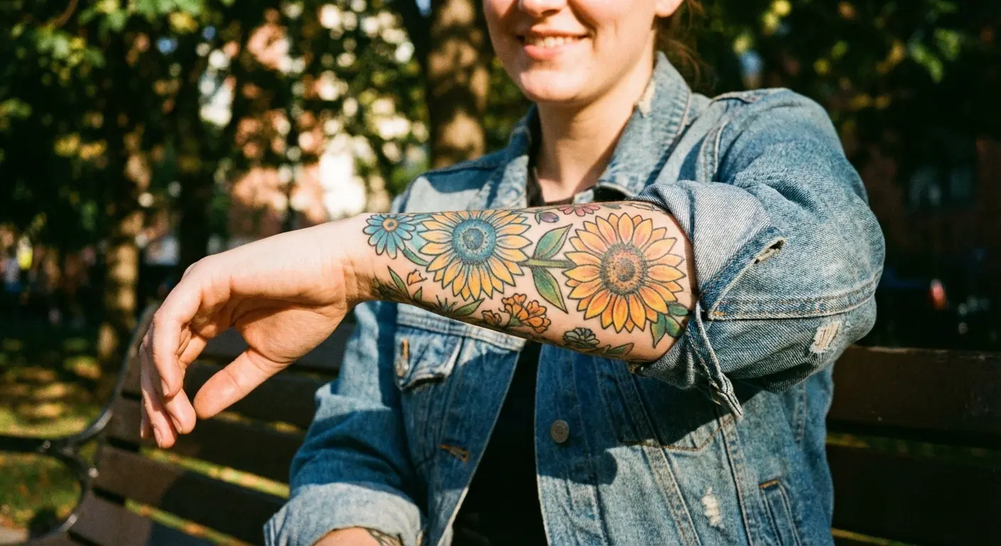 Aesthetic sunflower tattoo design