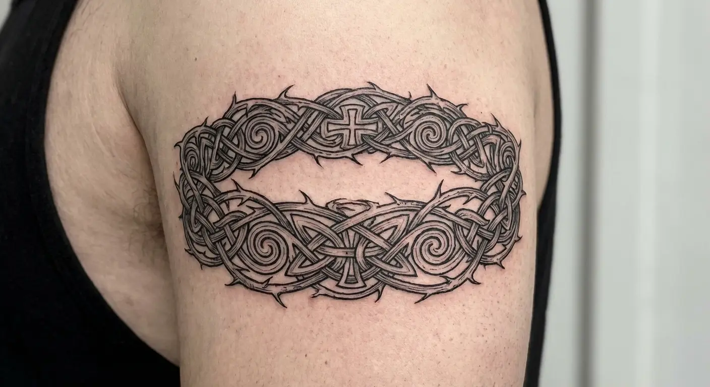 Crown of thorns integrated with Celtic knotwork patterns