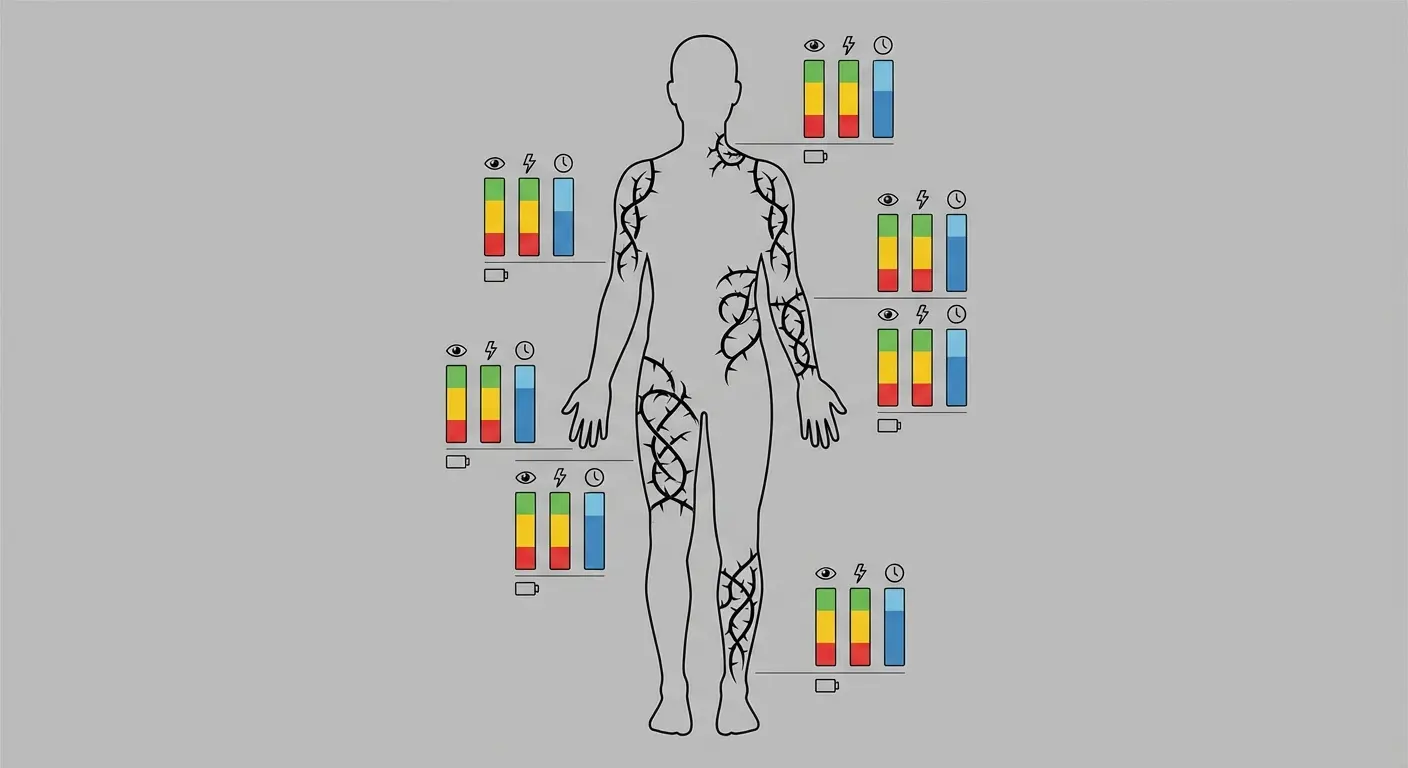 Black and grey shoulder tattoo showing thorns arranged like armor plating