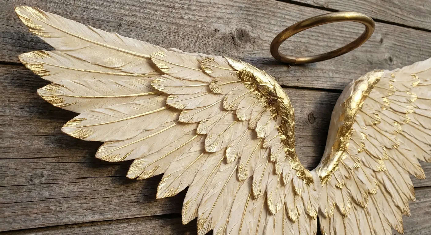 angel tattoo with gold metallic accents