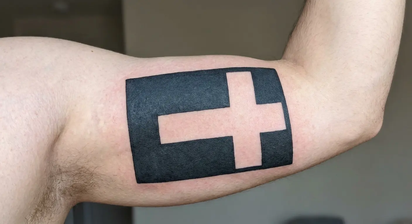 Negative space cross in black panel