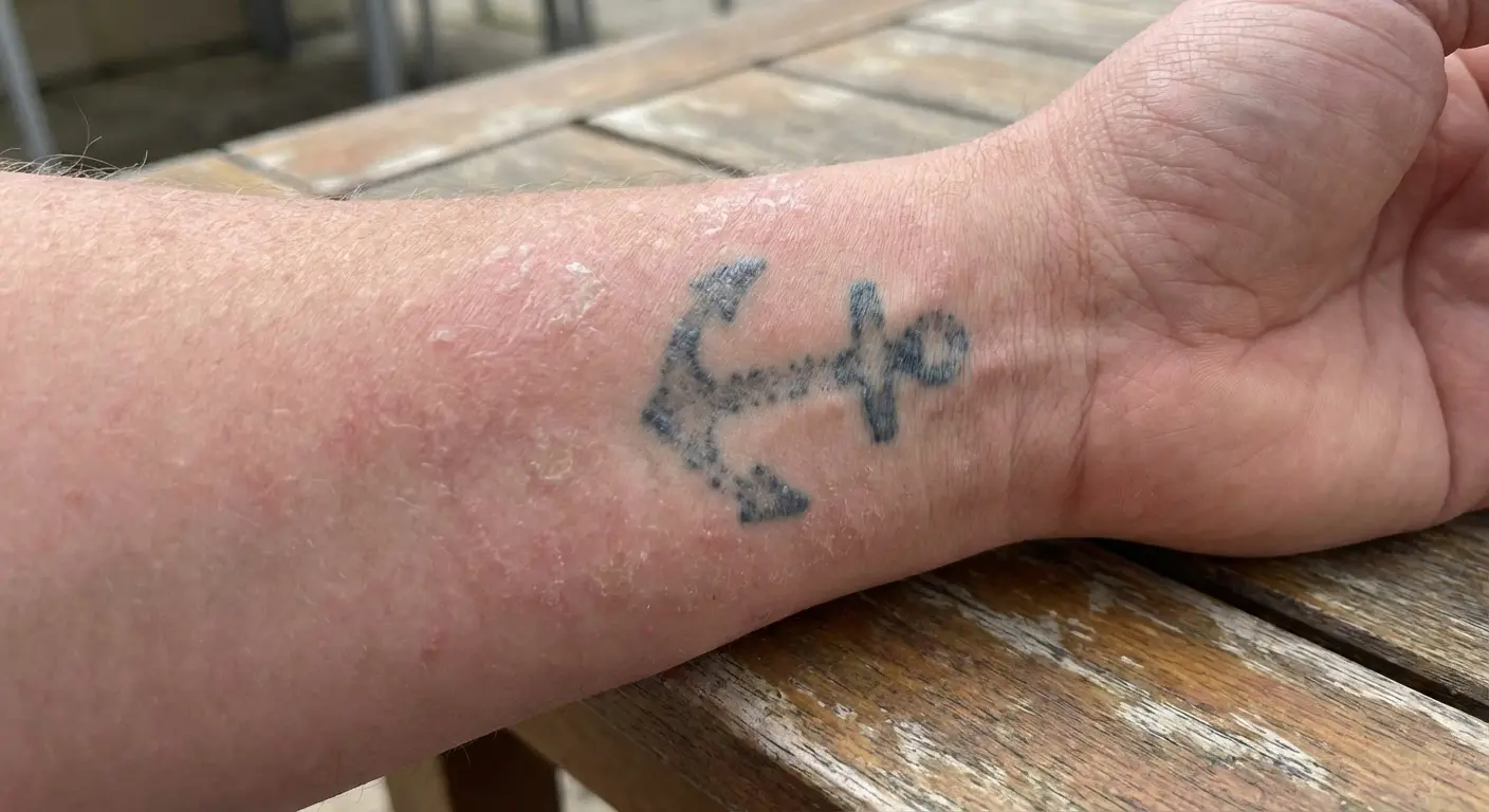 Person contemplating tattoo removal decision