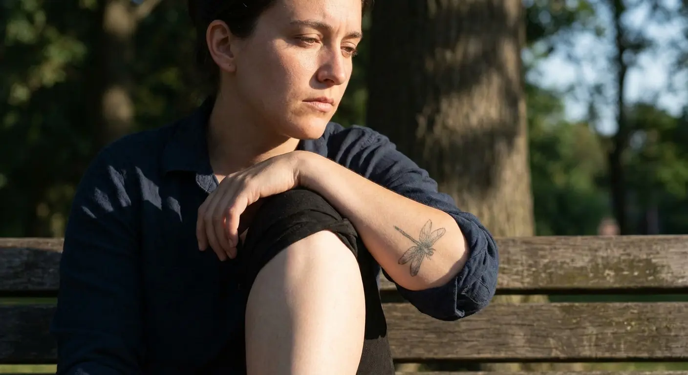 Colorful dragonfly tattoo on forearm