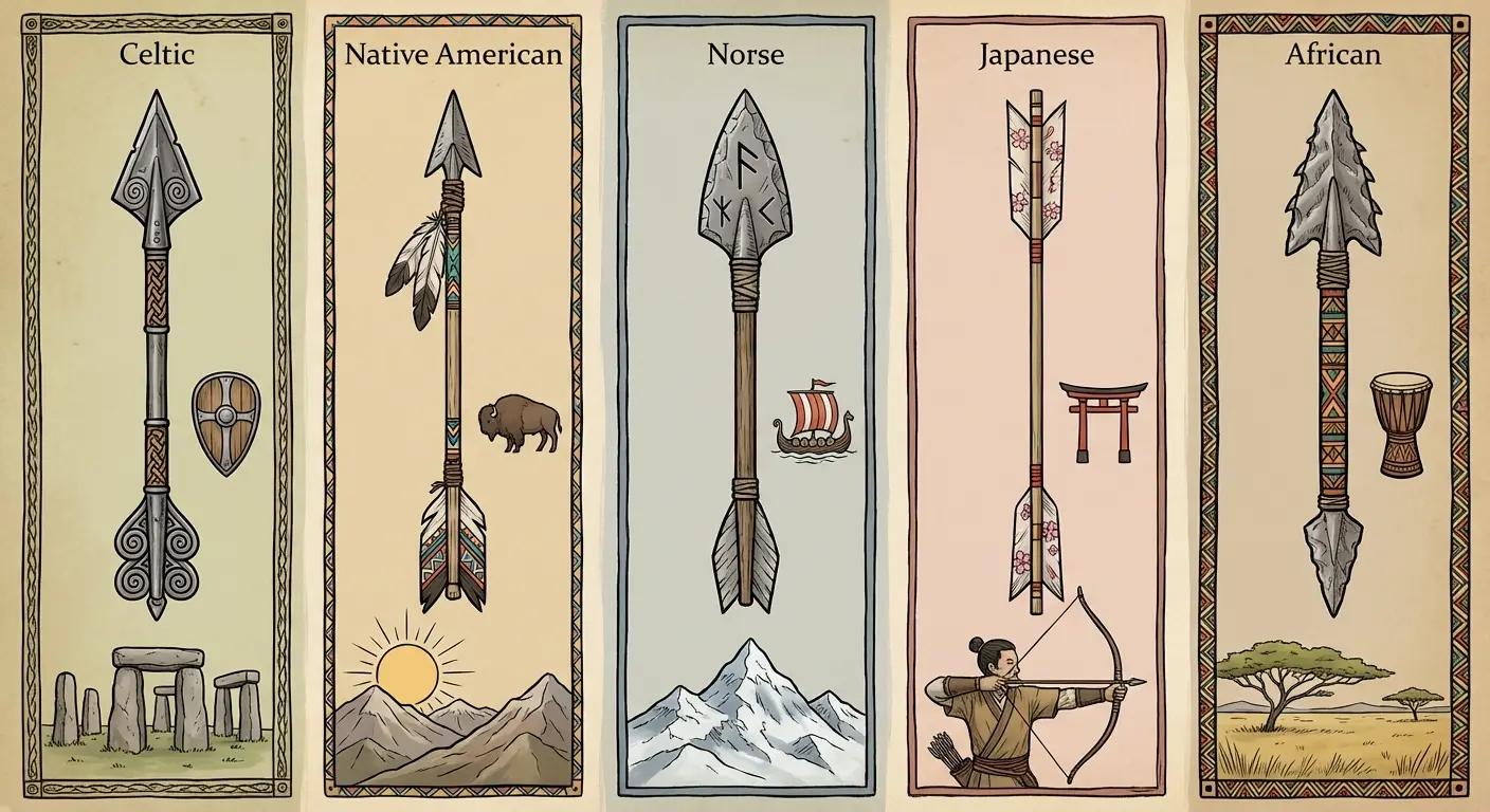 Traditional tribal arrow tattoo with cultural patterns