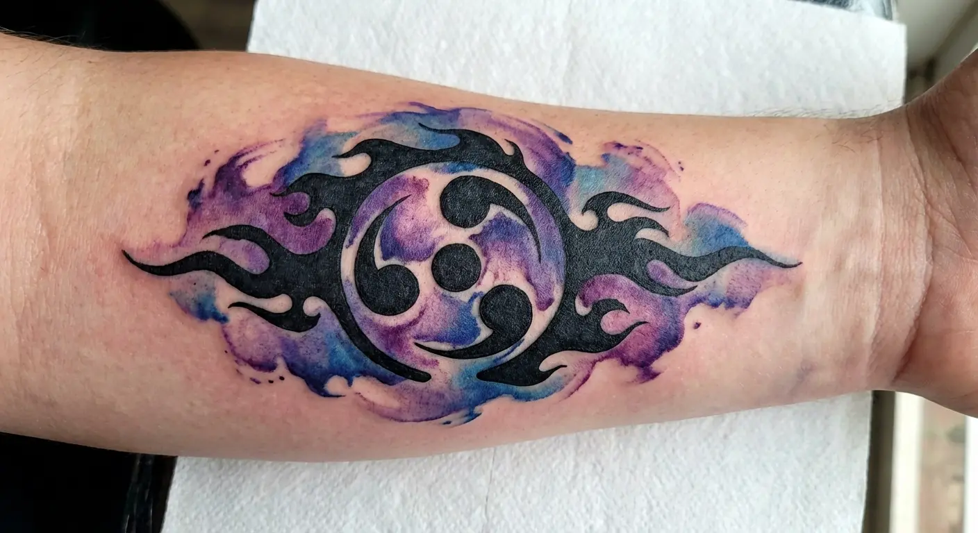 Watercolor chakra bleed curse mark tattoo