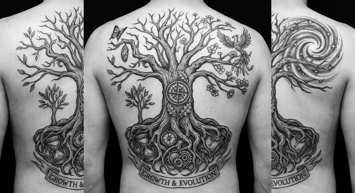 Custom tree of life tattoo showing personal growth