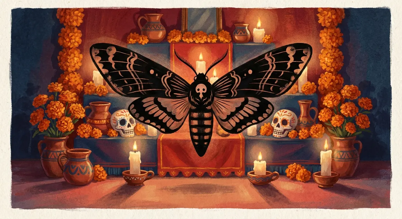 Black moth tattoo with spiritual symbolism