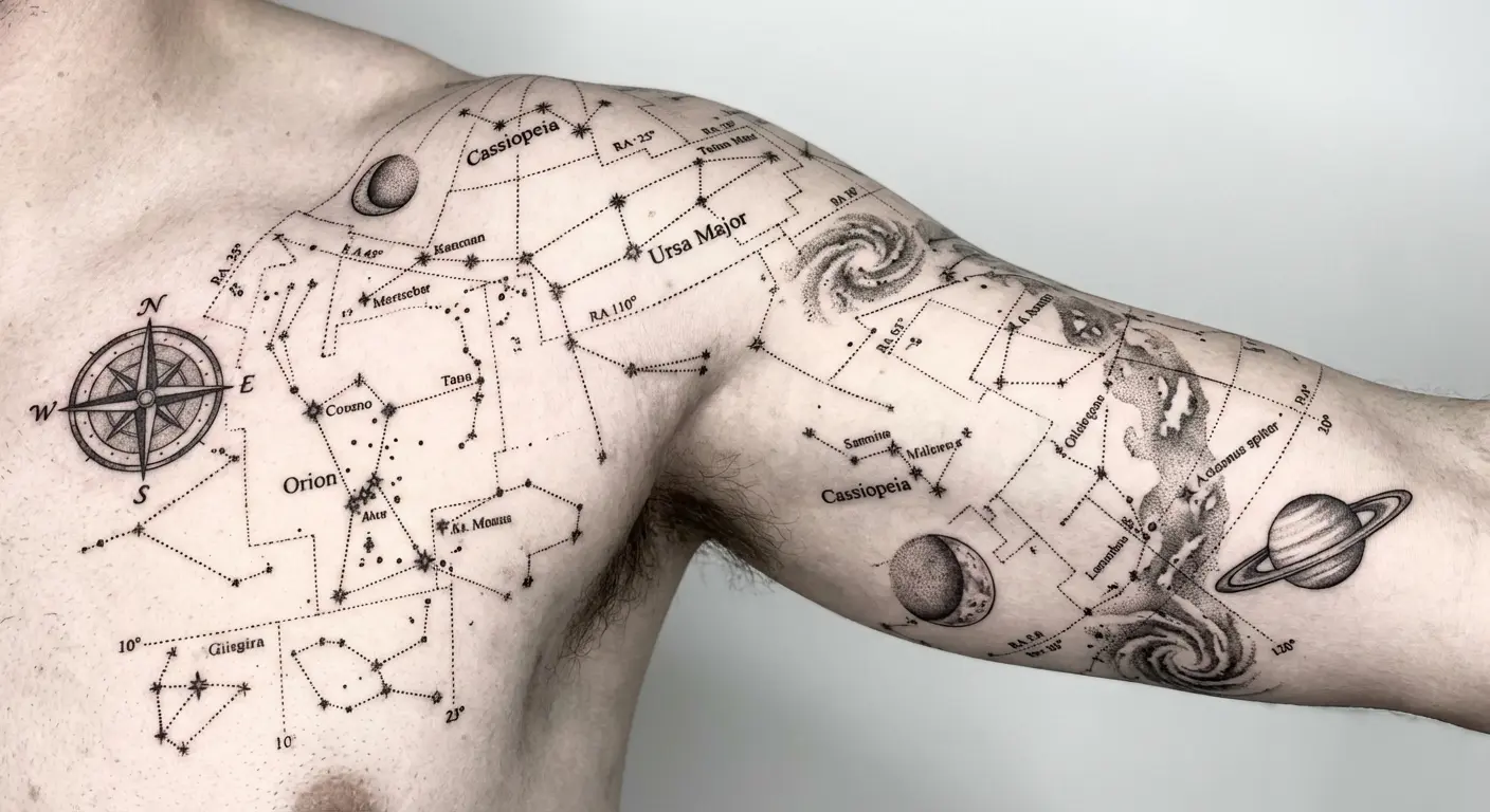 Celestial map positioned to read correctly when standing - the technical details matter more than you'd think.